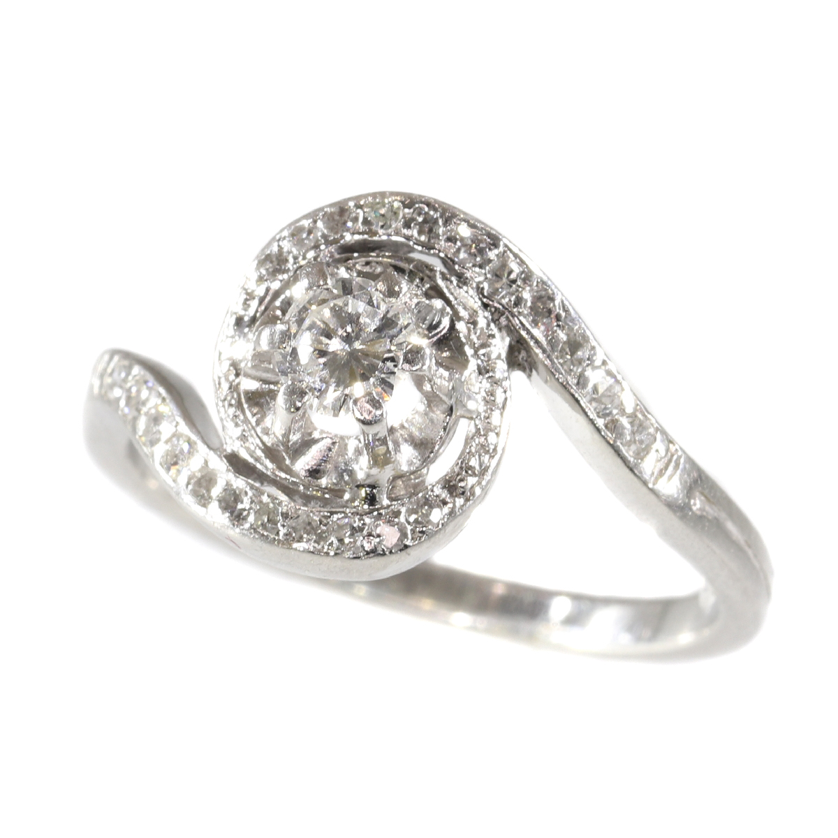 Estate platinum diamond engagement ring a so called tourbillion or twister
